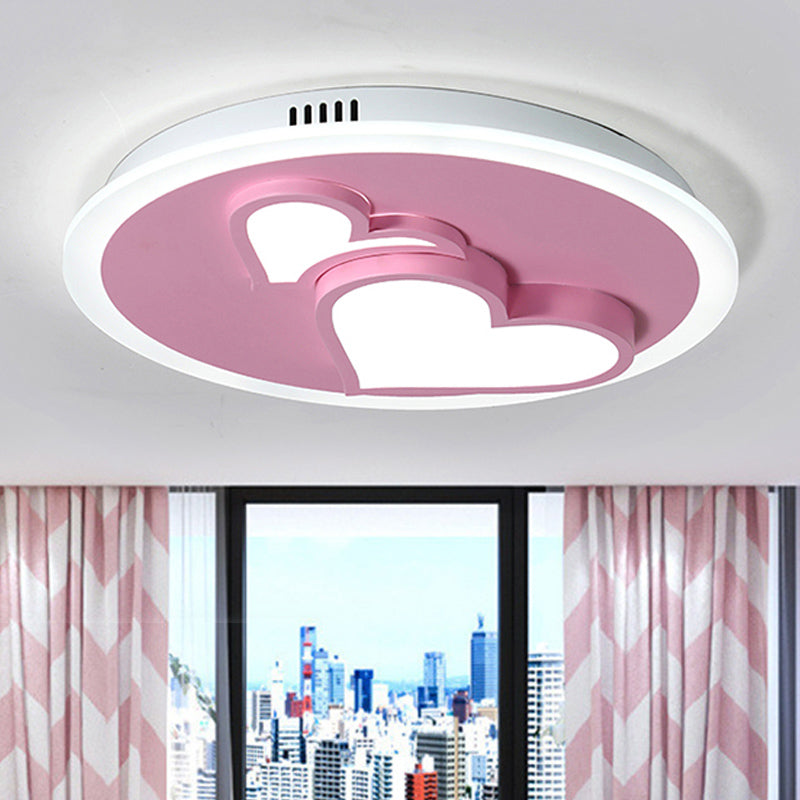 Girls Bedroom LED Heart Flush Ceiling Light in Pink: Acrylic Cartoon Lamp