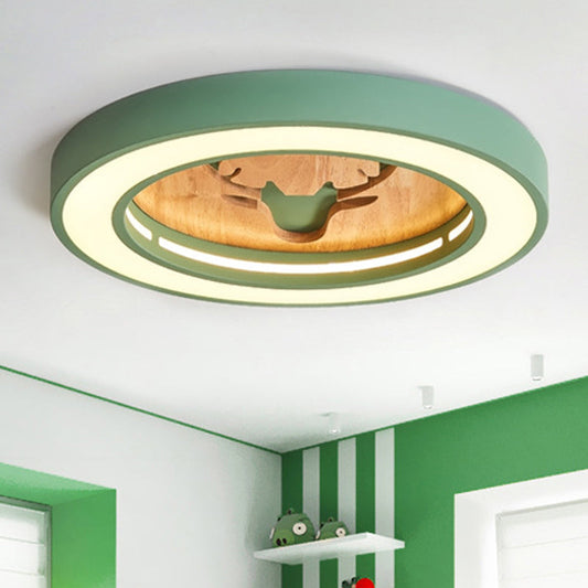 Nordic Deer Acrylic Flush Ceiling Light in Macaron Colors for Hallway