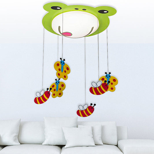 Green Acrylic Fog Flush Mount Light - Butterfly & Bee Cartoon Ceiling Lamp for Baby Bedroom
