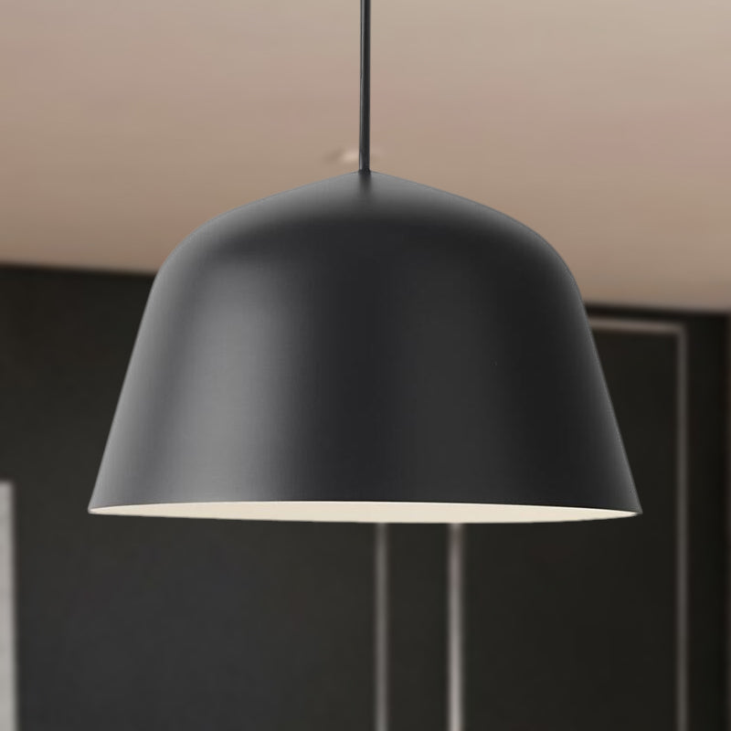 Lampe suspendue en métal à 1 lampe de style nordique en forme de dôme, noire/verte, pour chambre à coucher