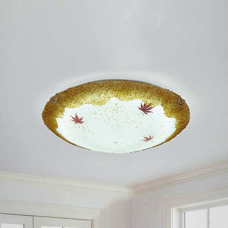 Mediterranean Beach Flush Ceiling Light - Yellow/Blue Stained Glass Lamp