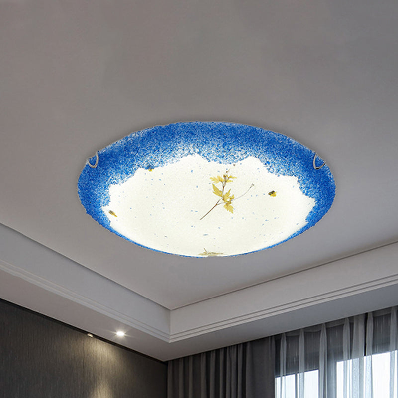 Mediterranean Beach Flush Ceiling Light - Yellow/Blue Stained Glass Lamp