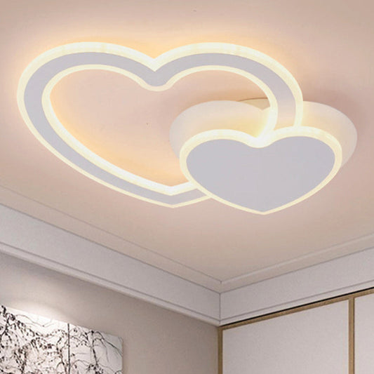Contemporary White Flush Ceiling Light with Heart-Shaped Acrylic Lamp for Kindergarten