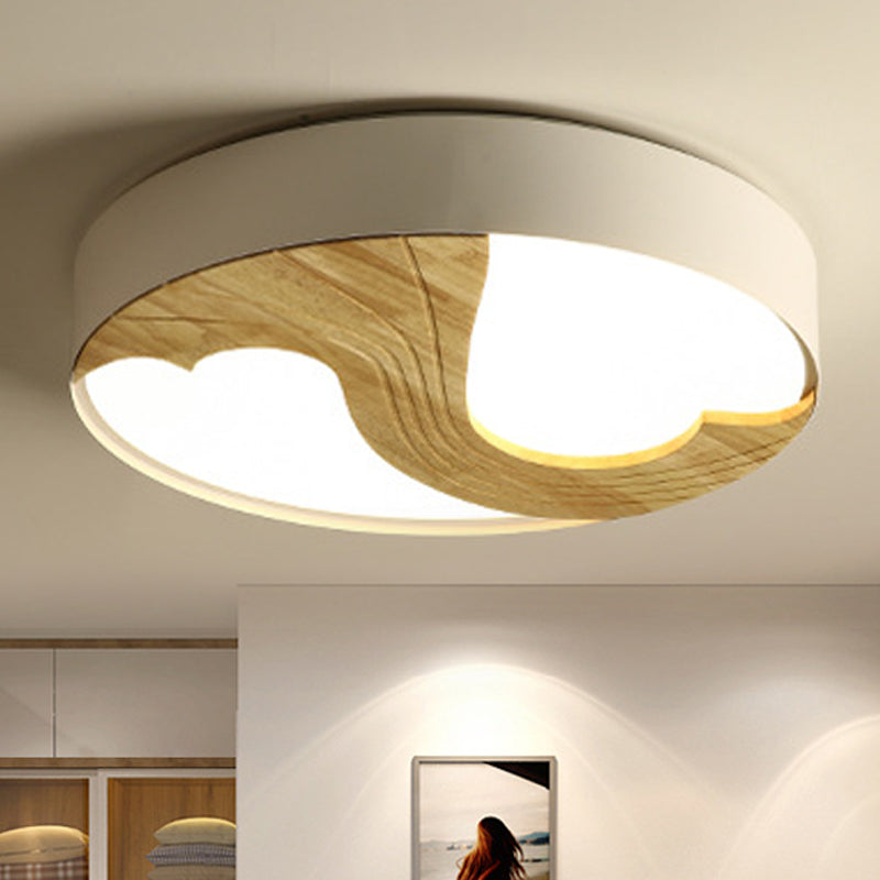 Romantic Wood LED Ceiling Lamp with Double Loving Heart Design for Kid's Bedroom - White Flushmount Light