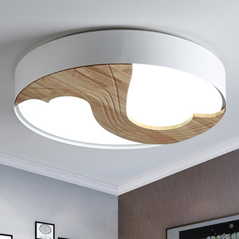 Romantic Wood LED Ceiling Lamp with Double Loving Heart Design for Kid's Bedroom - White Flushmount Light