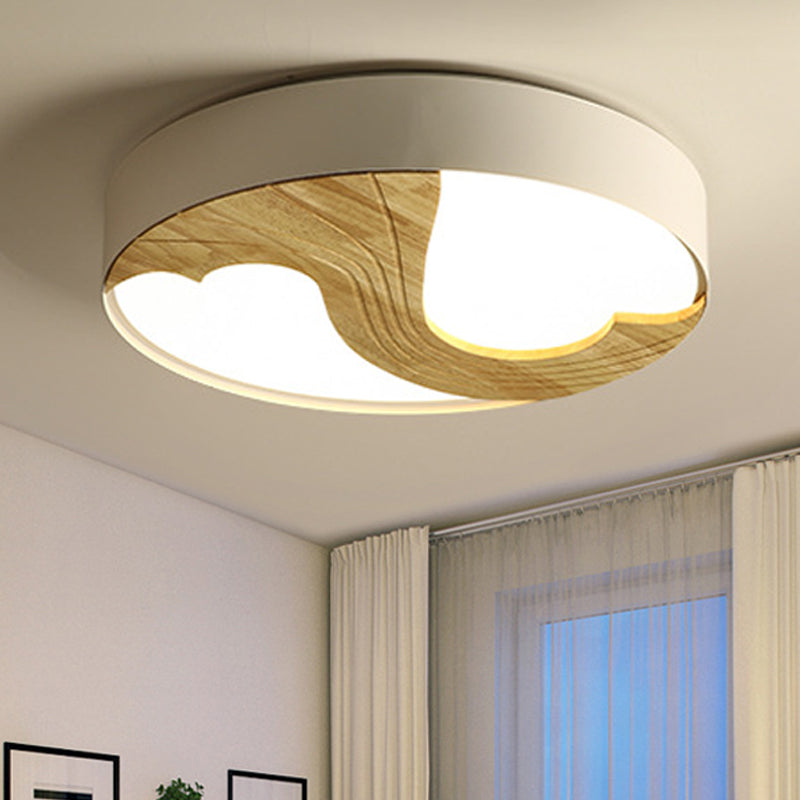 Romantic Wood LED Ceiling Lamp with Double Loving Heart Design for Kid's Bedroom - White Flushmount Light