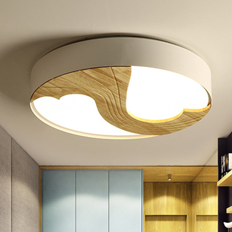 Romantic Wood LED Ceiling Lamp with Double Loving Heart Design for Kid's Bedroom - White Flushmount Light