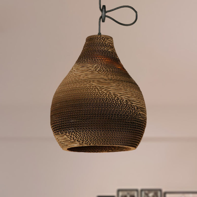 Brown Corrugated Paper Pendant Lamp - Dome/Bowl Shade Contemporary Design 1 Head Suspension Light /