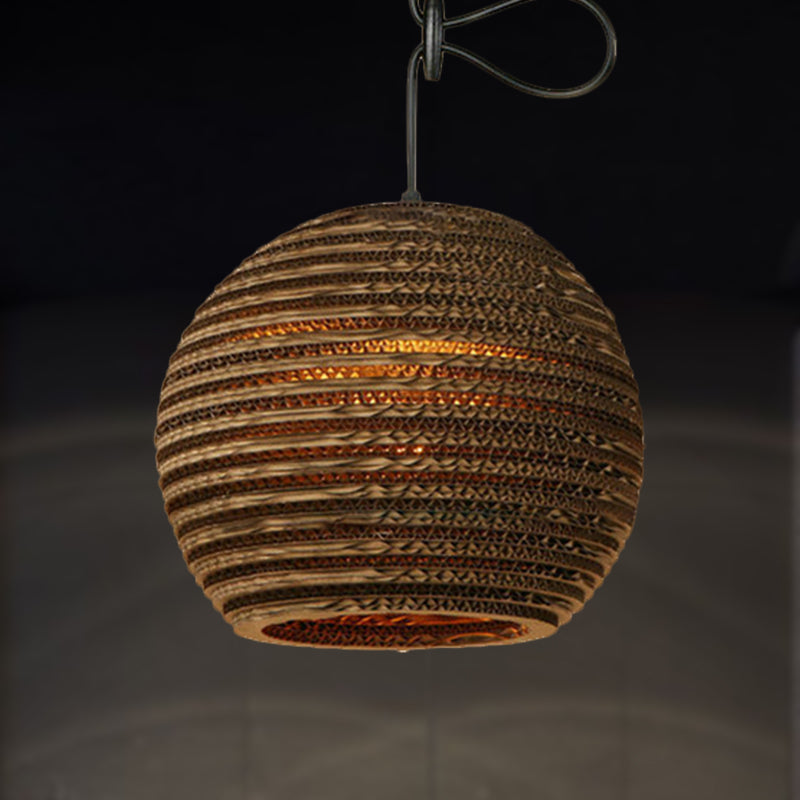 Dome/Bowl Brown Pendant Lamp with Contemporary Corrugated Design