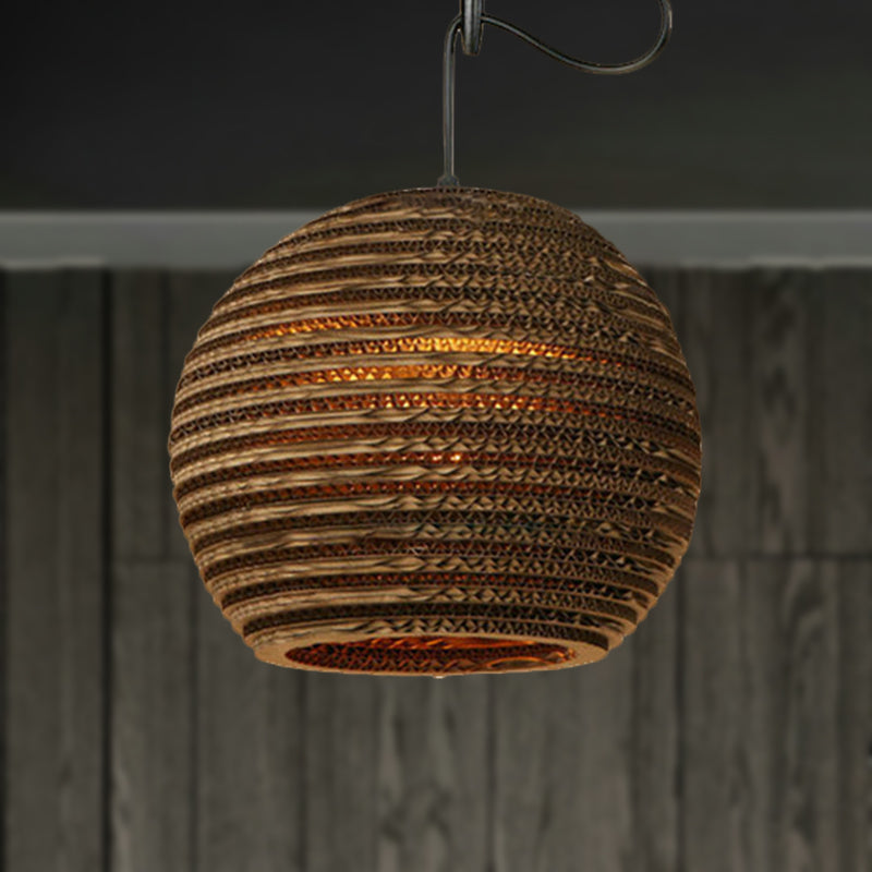 Dome/Bowl Brown Pendant Lamp with Contemporary Corrugated Design