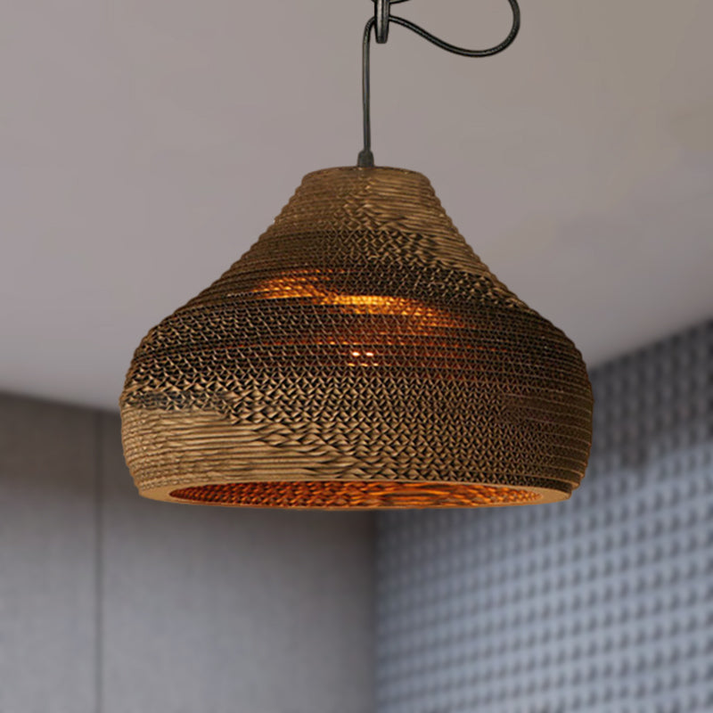 Brown Corrugated Paper Pendant Lamp - Dome/Bowl Shade Contemporary Design 1 Head Suspension Light