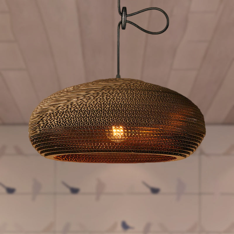 Brown Corrugated Paper Pendant Lamp - Dome/Bowl Shade Contemporary Design 1 Head Suspension Light /