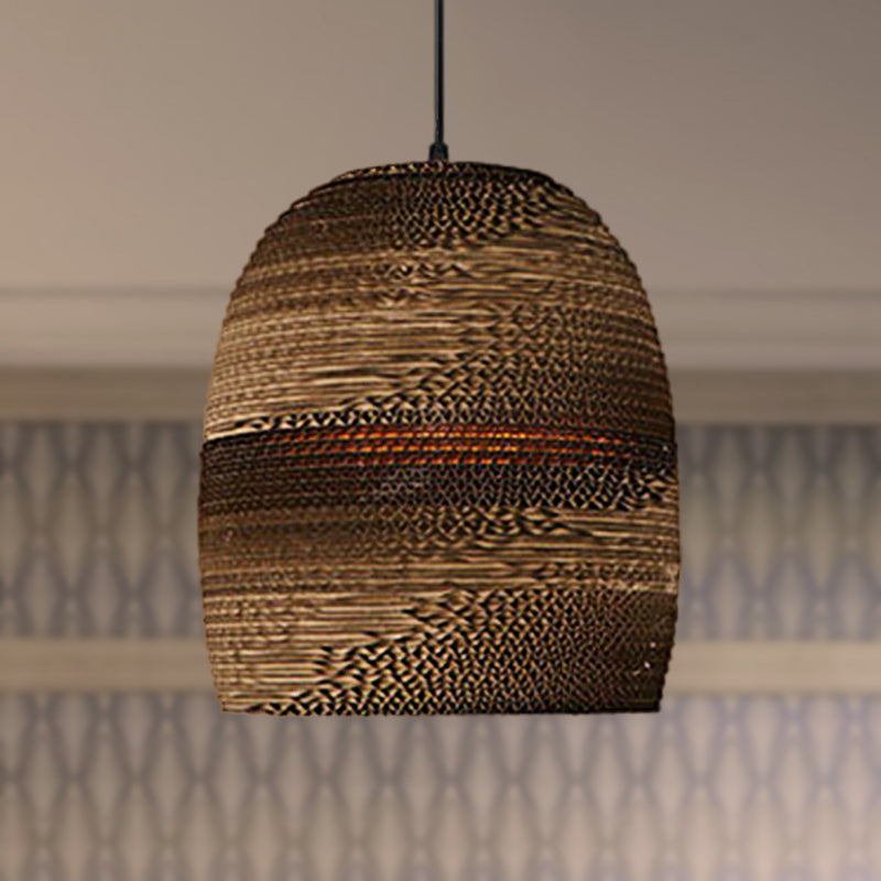 Brown Corrugated Paper Pendant Lamp - Dome/Bowl Shade Contemporary Design 1 Head Suspension Light /