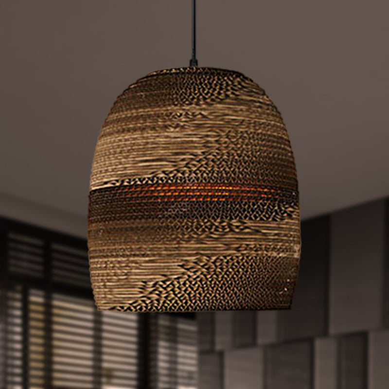Dome/Bowl Brown Pendant Lamp with Contemporary Corrugated Design
