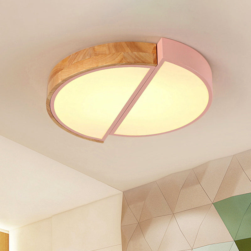Macaron Loft LED Flush Mount Ceiling Light - Half Circle Restaurant Ceiling Lamp in Green/Pink/White