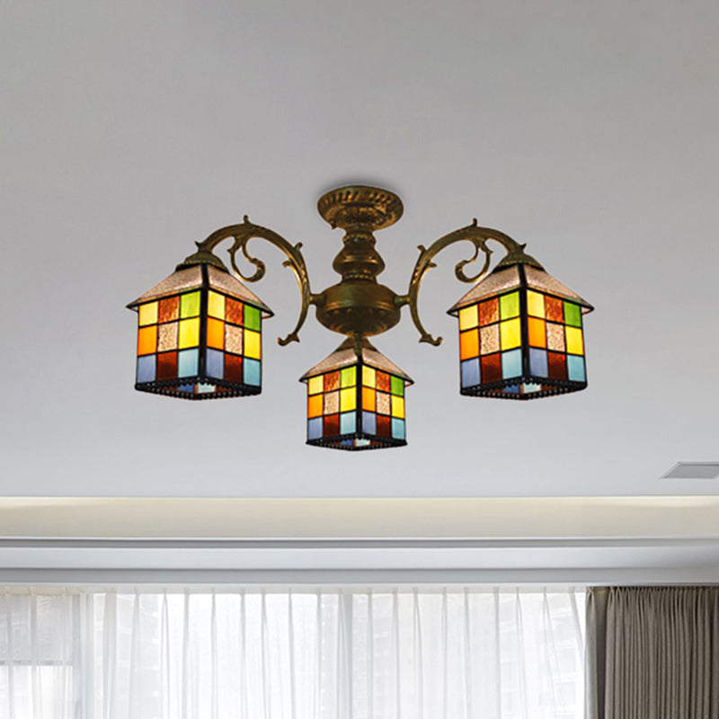 Vintage Tiffany Stained Glass Chandelier for Restaurant & Library - 3/5/6 Lights