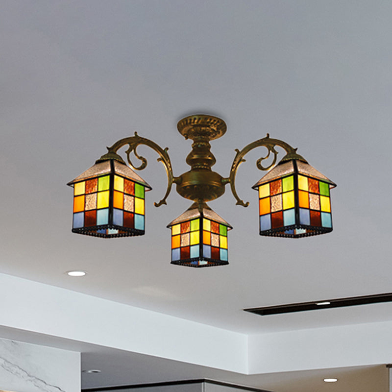 Vintage Tiffany Stained Glass Chandelier for Restaurant & Library - 3/5/6 Lights