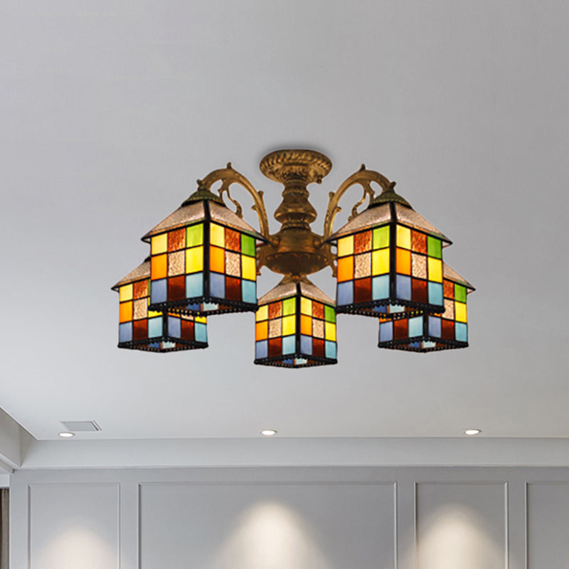 Vintage Tiffany Stained Glass Chandelier for Restaurant & Library - 3/5/6 Lights