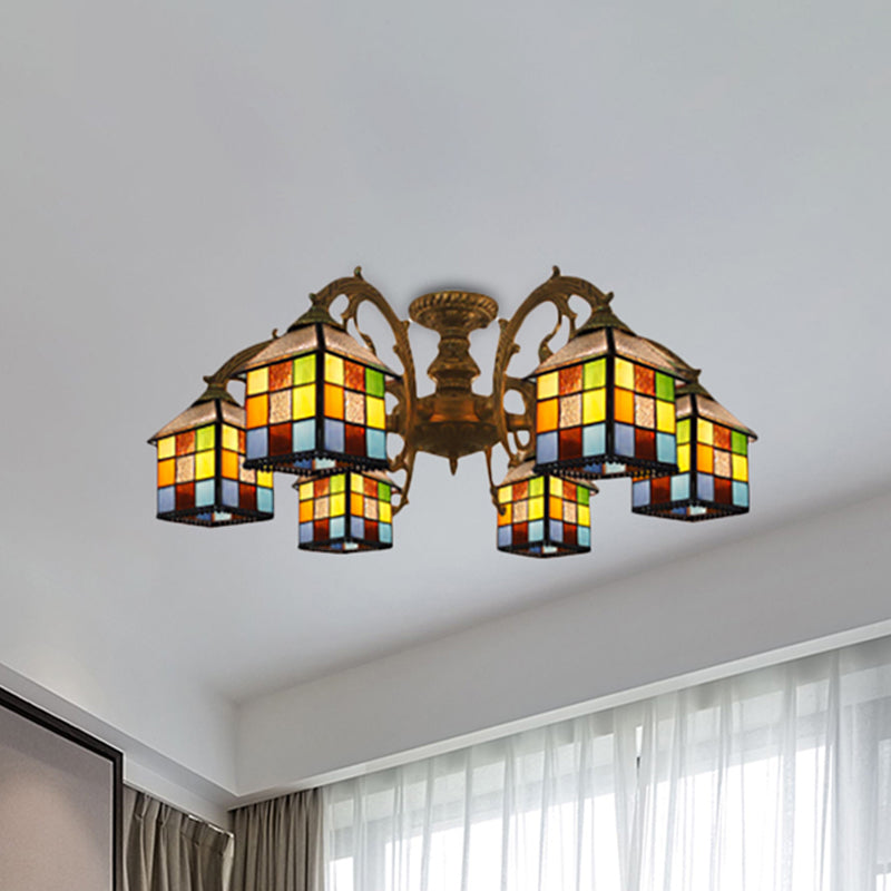 Vintage Tiffany Stained Glass Chandelier for Restaurant & Library - 3/5/6 Lights