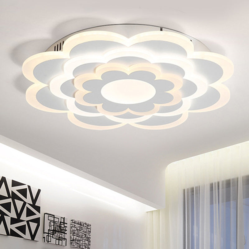 Floral White LED Ceiling Lamp: Acrylic Flush Mount for Creative, Pretty Living Room Lighting