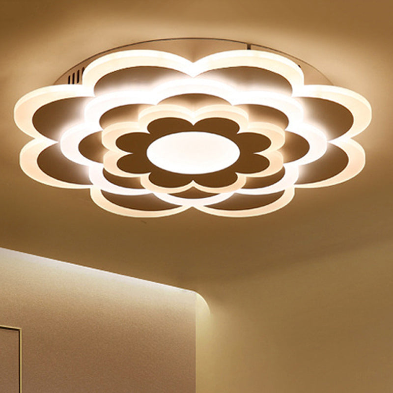 Floral White LED Ceiling Lamp: Acrylic Flush Mount for Creative, Pretty Living Room Lighting