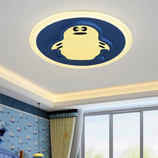 Blue Cartoon Penguin Ceiling Lamp for Kindergarten Corridor - Acrylic Ceiling Mount Light