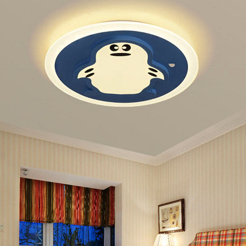 Blue Cartoon Penguin Ceiling Lamp for Kindergarten Corridor - Acrylic Ceiling Mount Light
