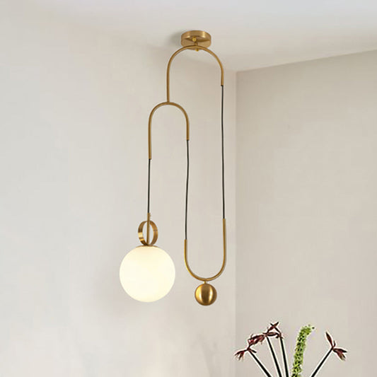 Gold Hanging Light Globe Pendant Lamp - Modern Opal Glass Shade for Living Room