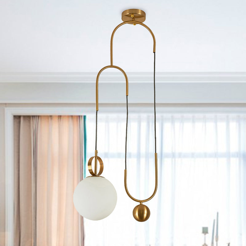 Gold Hanging Light Globe Pendant Lamp - Modern Opal Glass Shade for Living Room