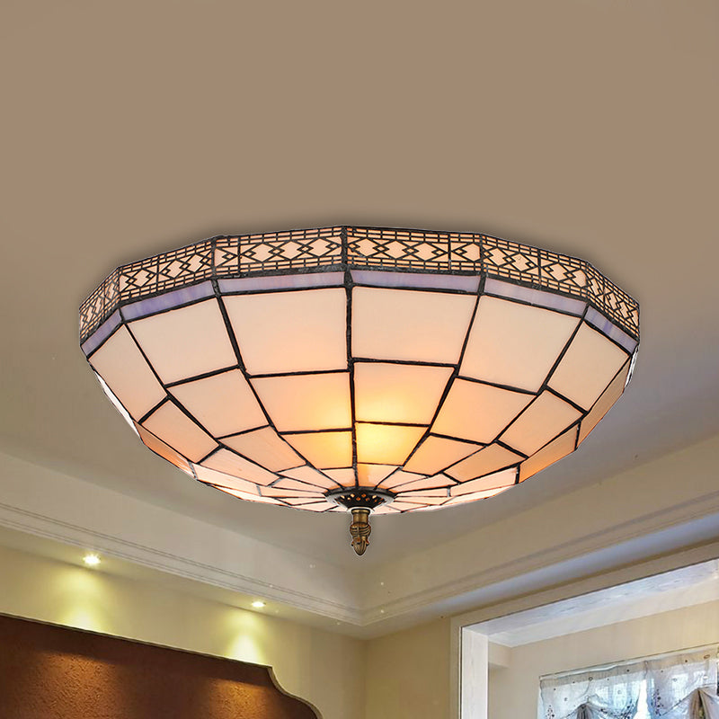 Bowl Flush Ceiling Light 8"/8.5"/10" Stained Glass 3 Lights in Beige - Traditional Flush Lighting for Living Room