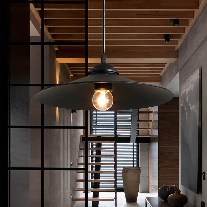 Vintage Style Black Metal Hanging Pendant Light For Bars - Flared Shade Ceiling Fixture