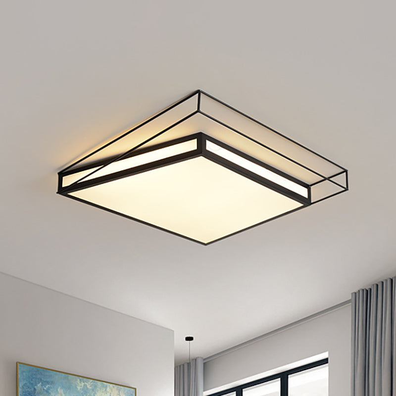 Modern LED Flush Mount Ceiling Light with Hexagon/Square Design – Black/Grey, Third Gear