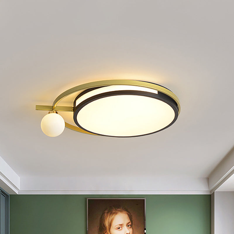 LED Round Flush Light with Nordic Acrylic Globe Shade in Black/Grey