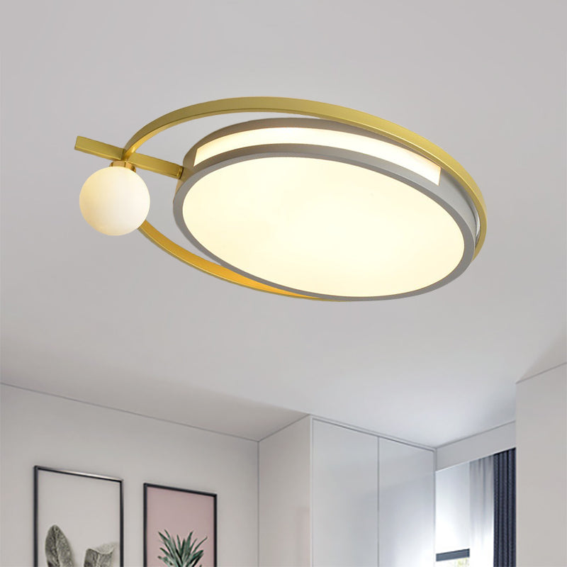 LED Round Flush Light with Nordic Acrylic Globe Shade in Black/Grey