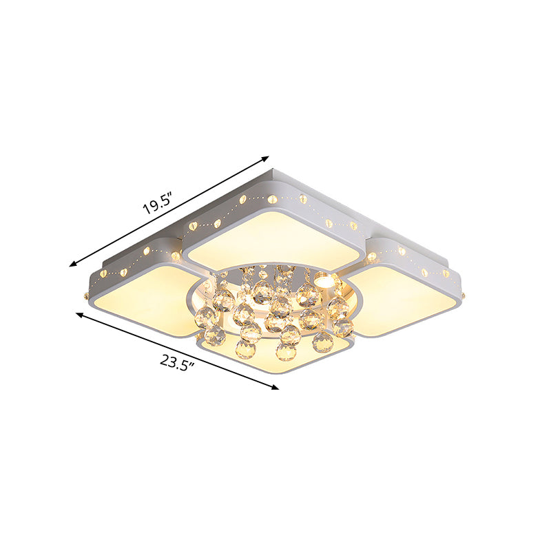 Modern Metal LED Flushmount Lamp with Crystal Ball - White Ceiling Light Fixture (19.5"/23.5"/35.5" W)