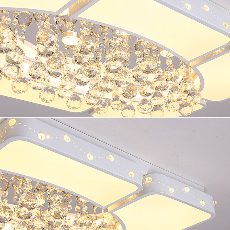Modern Metal LED Flushmount Lamp with Crystal Ball - White Ceiling Light Fixture (19.5"/23.5"/35.5" W)