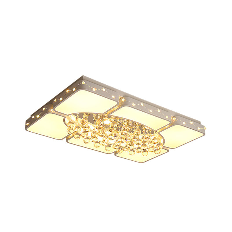 Modern Metal LED Flushmount Lamp with Crystal Ball - White Ceiling Light Fixture (19.5"/23.5"/35.5" W)