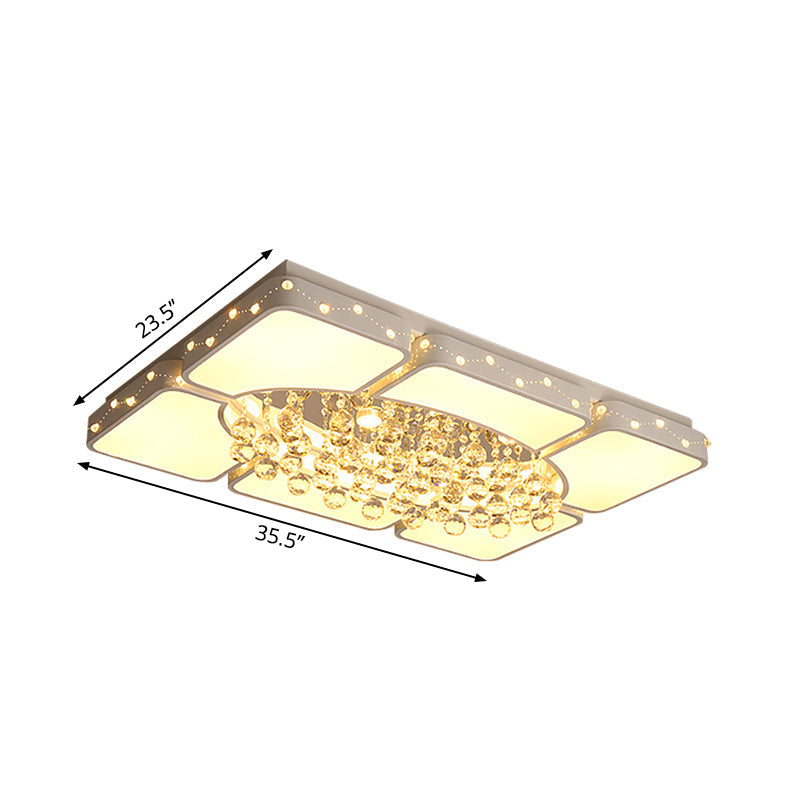 Modern Metal LED Flushmount Lamp with Crystal Ball - White Ceiling Light Fixture (19.5"/23.5"/35.5" W)