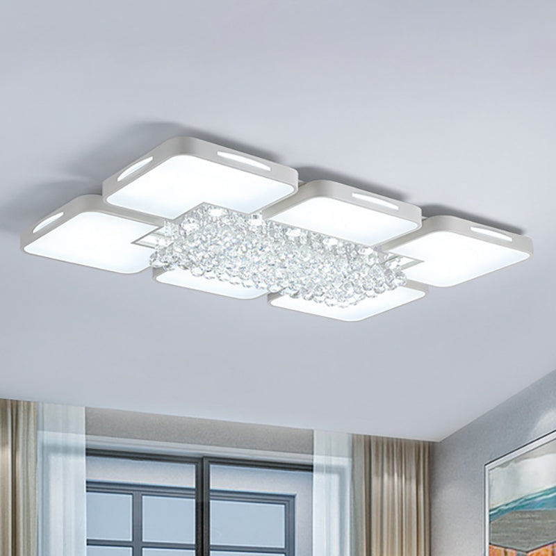 Modern White LED Ceiling Light with Crystal Ball - 23.5"/35.5" W