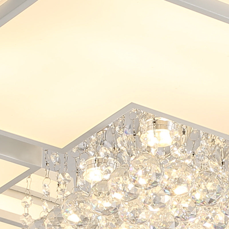Modern White LED Ceiling Light with Crystal Ball - 23.5"/35.5" W