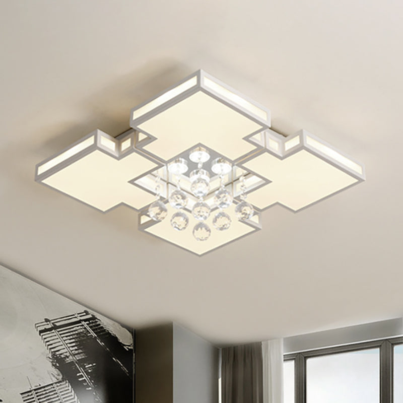 Geometric Ceiling Lamp with Integrated LED and Crystal Ball Accent - 19.5"/23.5" Wide White Flush Light