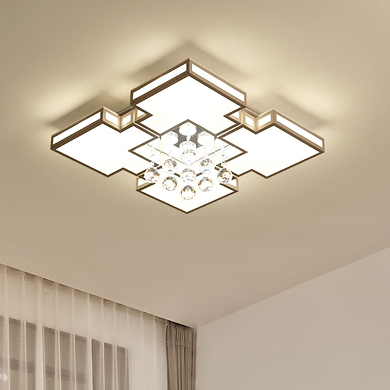 Geometric Ceiling Lamp with Integrated LED and Crystal Ball Accent - 19.5"/23.5" Wide White Flush Light