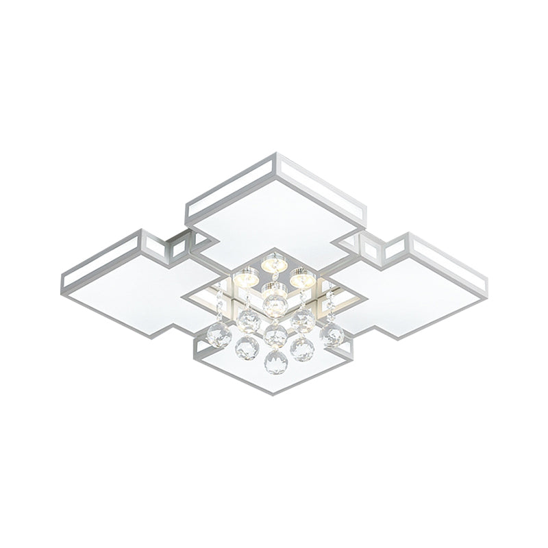Geometric Ceiling Lamp with Integrated LED and Crystal Ball Accent - 19.5"/23.5" Wide White Flush Light