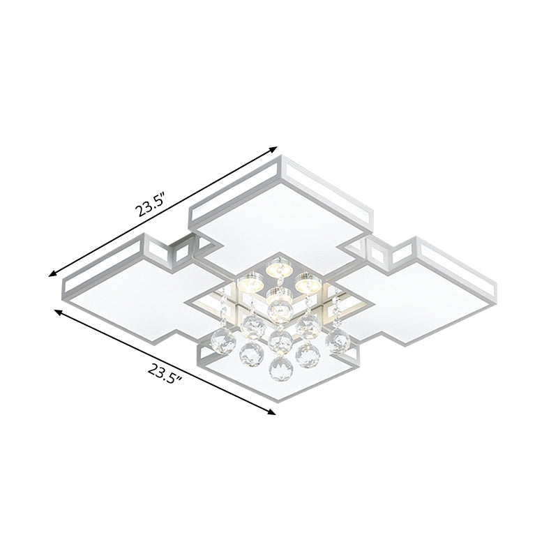 Geometric Ceiling Lamp with Integrated LED and Crystal Ball Accent - 19.5"/23.5" Wide White Flush Light