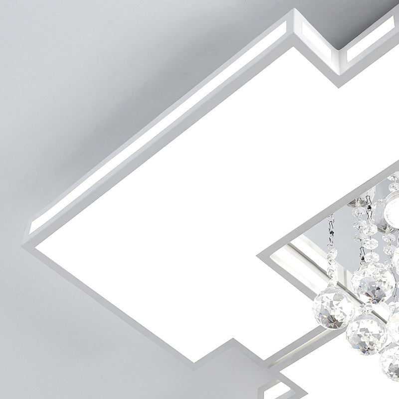Geometric Ceiling Lamp with Integrated LED and Crystal Ball Accent - 19.5"/23.5" Wide White Flush Light