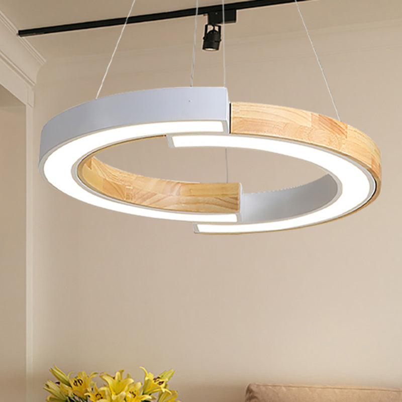 Lampe suspendue en bois de style nordique de 15"/19" de large avec suspension en anneau noir/blanc - idéale pour la chambre et le restaurant