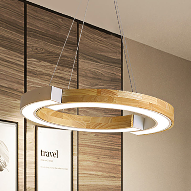 Lampe suspendue en bois de style nordique de 15"/19" de large avec suspension en anneau noir/blanc - idéale pour la chambre et le restaurant