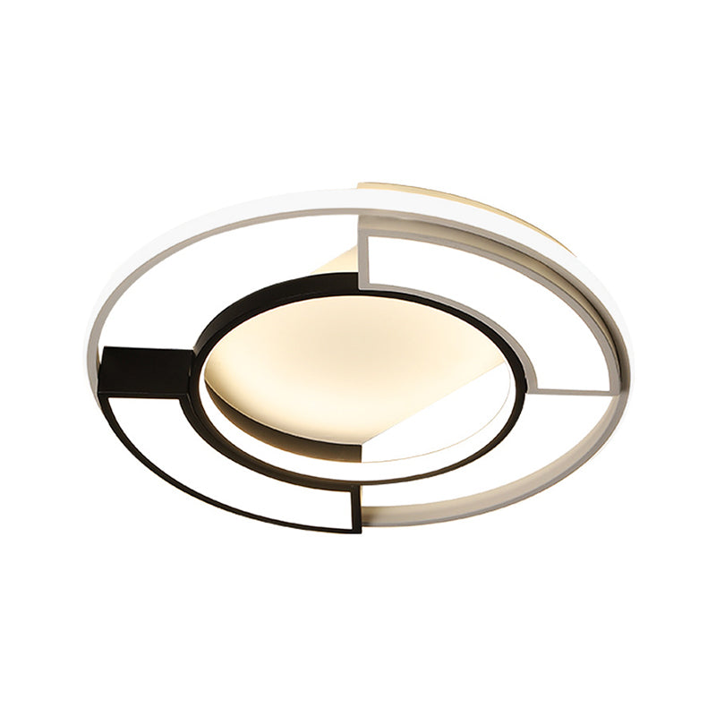 Modernism Ring Flushmount Light with Frosted Diffuser - Metallic Black and White LED Ceiling Light, 16"/19.5" - Warm/White