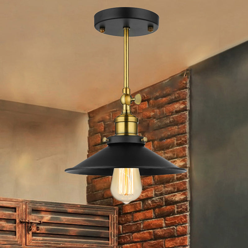 Vintage Black Metallic Semi-Flush Ceiling Light with Conical Bulb for Dining Room