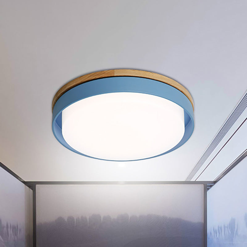 Nordic Macaron Metal LED Ceiling Flushmount - Blue/White/Yellow, Acrylic Shade - 12"/18.5" Wide